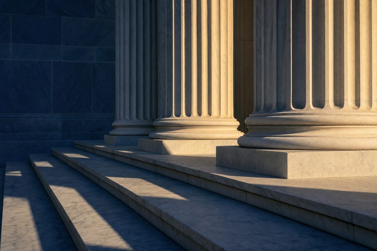 Classical stone columns representing the formal process of a university disciplinary proceeding